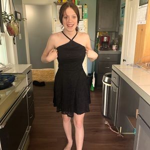 Black v-strap midi dress